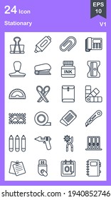 The design of the stationery outline icon pack vector illustration, this vector is suitable for icons, logos, illustrations, stickers, books, covers, etc.