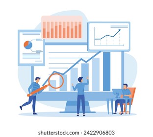  Design statistical and Data analysis for business finance investment, with business people team working on monitor graph dashboard. flat vector modern illustration 