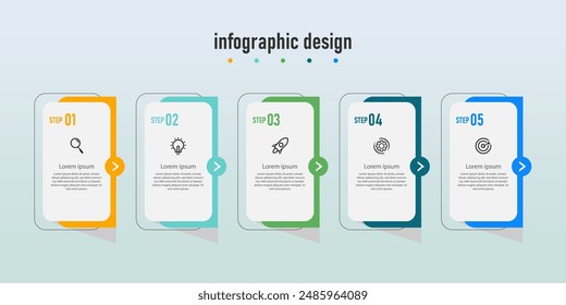 Design step infographic workflow chart number infographic process 5 step chart with line icons Information vector concept Illustration of step information chart and infographic