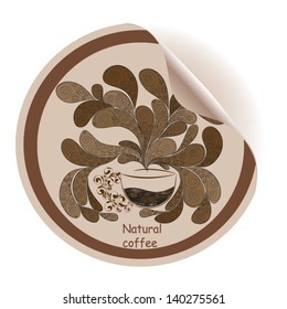 Design of a sticker about the image of a cup of coffee with a pattern 