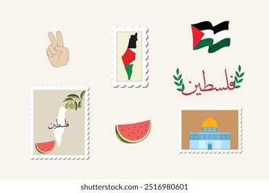 design adesivos cartão pf Palestina flog e lugares escritos em árabe (Palestina) 