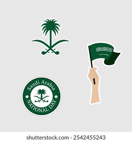 Diseño de pegatinas Día Nacional de Arabia Saudita con bandera KSA.