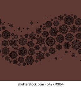 Design. Stock vector illustration falling snow. Snowflakes, snowfall, stylized snow on brown background.