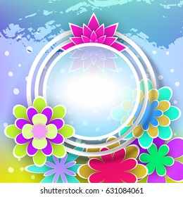 Design Stock Vector Illustration with Paper Flowers and Frame for Celebrations Day Greeting Card Beautiful Floral Template 
