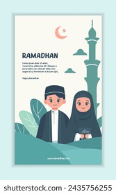 design stories social media flat Ramadan cartoon theme. vector illustration