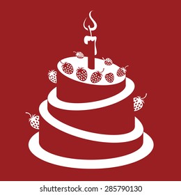 design of strawberry cake on a red background