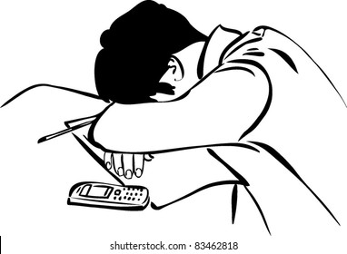 design student sleeps sitting on synopsis