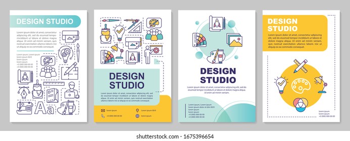 Design studio brochure template. Creative agency. Artist office. Flyer, booklet, leaflet print, cover design with linear icons. Vector layouts for magazines, annual reports, advertising posters