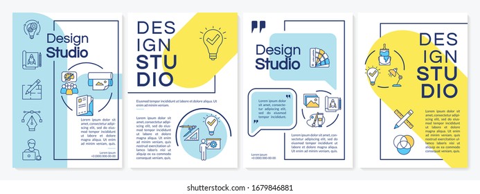 Design studio brochure template. Creative agency services. Flyer, booklet, leaflet print, cover design with linear icons. Vector layouts for magazines, annual reports, advertising posters