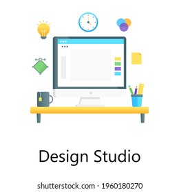 A design studio concept icon, flat gradient editable vector design 