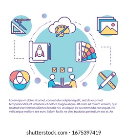 Design studio concept icon with text. Creative agency. Interior design project cooperation. PPT page vector template. Brochure, magazine, booklet design element with linear illustrations