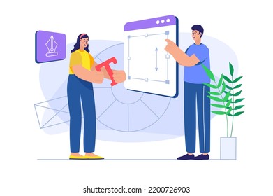 Design studio concept with people scene. Vector illustration