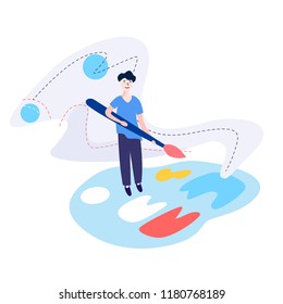 Design studio, designing, drawing, graphic design, creativity, ideas minimal flat vector illustration. Online courses, books, tutorials for mobile and web graphics