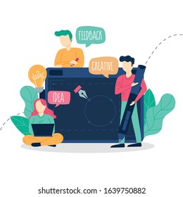 Design studio, designing, drawing, graphic design, education, creativity, art, ideas flat vector illustration.