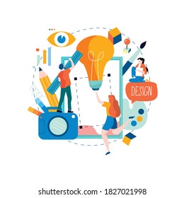 Design studio, designing, graphic design, drawing, art, creative ideas, education flat vector illustration. Online courses and tutorials concept for mobile and web graphics