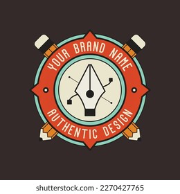 Design studio logo template for creative business. Designers agency badge for artists. Authentic design. Stock vector label.