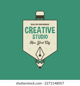 Design studio logo template for creative business. Designers agency badge for artists. Creative studio. Stock vector label.