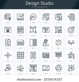 Design studio outline icon pack for visual identity and drawing tools