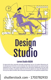 Design studio poster flat silhouette vector template. Digital art agency. Brochure, booklet one page concept with cartoon characters. Graphic artist office flyer, leaflet with text space