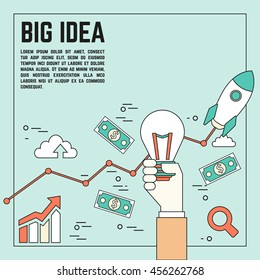 Design style concept of big idea, finding solution, brainstorming, creative thinking. Modern line style illustration for web banners, hero images, printed materials