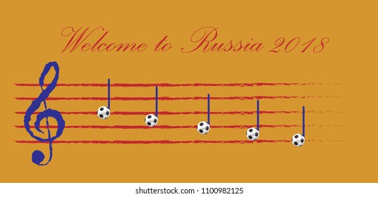 Design of stylish retro banner 2018 soccer tournament. vector realistic treble clef. element design cards, invitations, gift , flyers, brochures. vector illustration,