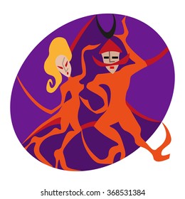 Design with stylized dancing pair. Can use for posters, illustrations, cards, invitations, covers.