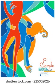 Design with stylized dancing pair. With place for your text. Can use for posters, illustrations, cards, invitations, covers.