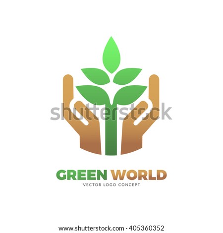 The design is suitable for all ecology related businesses, innovative materials and technologies, water, fresh food and nature. Hands holding Green leafs Eco icon.