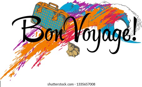 Design of suitcase, wave, yacht and other items that symbolize a beach holiday. Vector illustration. Suitable for posters, t-short design, advertisement and the like
