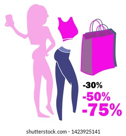 Design of the summer seasonal sale of clothing stores for women, a set of digital graphic drawings