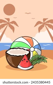Design Summer Stuff on the Beach Illustration