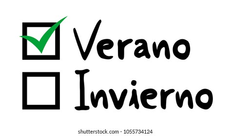 Design of summer or winter selection illustration in spanish language