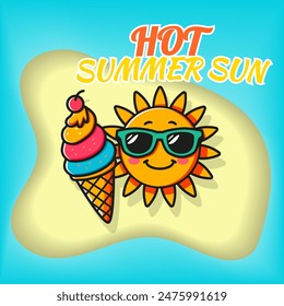 design of sun is bringing ice cream on summer beach
