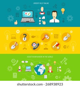 Design support banner horizontal for round-the-clock computer remote support nonstop consultation and search optimal solution isolated vector illustration