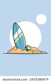 Design Surfboard on Sand Simple Illustration