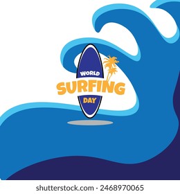 design surfing board vector with wave ornamen for world surfing day