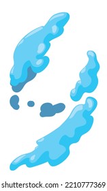 Design with surging blue water splashes, floating over white background. Design in cartoon style.