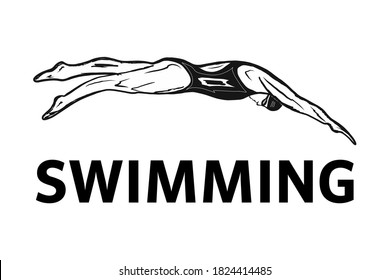 Design Of The Swimming Club Logo. Design of the swimmer s badge.vector illustration in a minimalistic style with the inscription swimming. Suitable for banners and posters of sporting events.