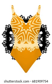 design swimsuit with mandala ornament. fashion vector illustration. orange color