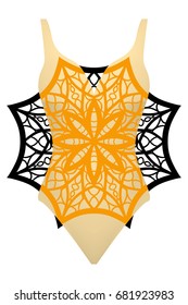 design swimsuit with mandala ornament. fashion vector illustration. orange color