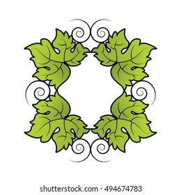 design with swirls & green grape leaves-vector drawing