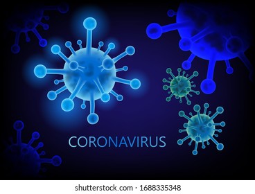 Design of symbol an outbreak entered on abstract blue background, Corona virus epidemic or COVID-19, Coronavirus disease infection medical isolated. Vector illustration for wallpaper, concept.