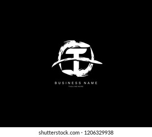 Design T Letter Rounded Stroke Grunge Swoosh Monogram Logo
