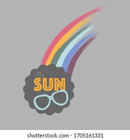 Design for t shirts. Vector vintage rainbow illustration. Pastel color. Background for design with copy space.