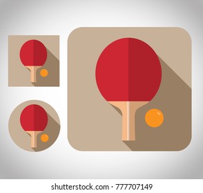 the design of a table tennis racket flat icon with a shadow, and a set.