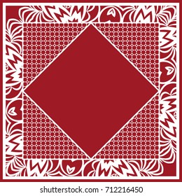 design of tablecloth from lace pattern. red color. vector illustration. for scarf, Carpet, Pillowcase.