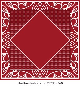 design of tablecloth from lace pattern. red color. vector illustration. for scarf, Carpet, Pillowcase.
