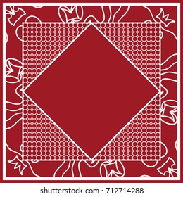 design of tablecloth from lace pattern. red color. vector illustration. for scarf, Carpet, Pillowcase.