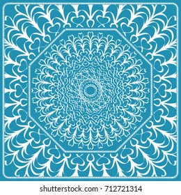 design of tablecloth from lacy pattern. blue, silver color. vector illustration