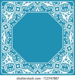 design of tablecloth from lacy pattern. blue, silver color. vector illustration